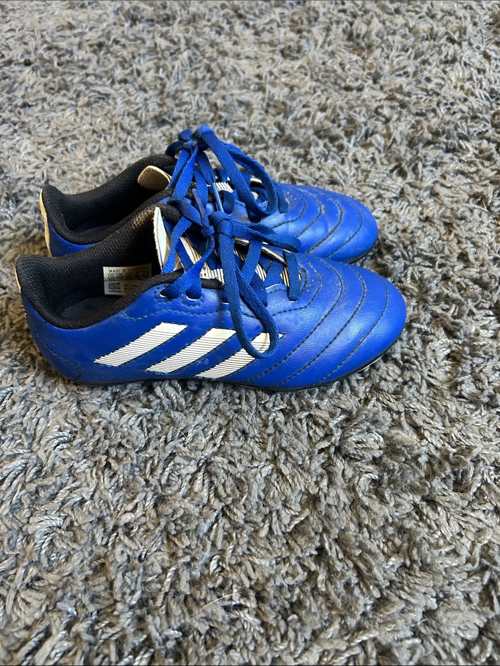 adidas Kids Royal Blue Soccer Shoes with White Stripes
